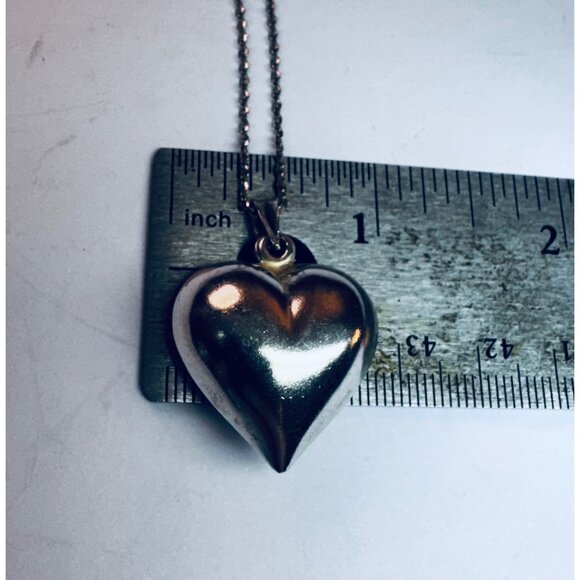 Estate 925 Sterling Silver Puffy Heart Pendant Necklace – Vintage Solid Charm - Picture 6 of 7